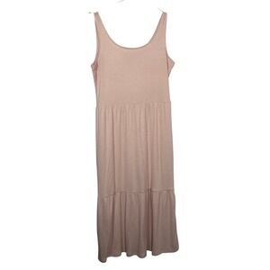 Light Pink Ribbed Knit Tiered Sleeveless Maxi Dress by Daily Ritual Large